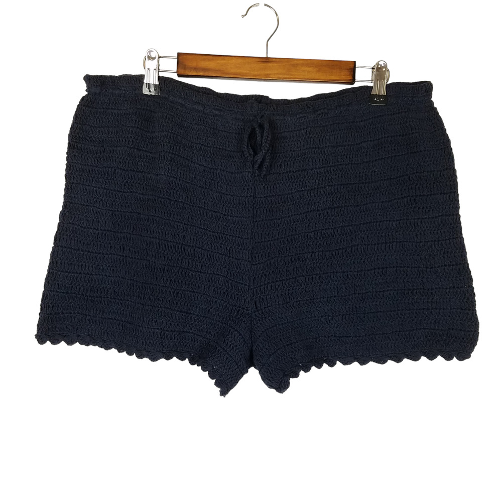 BP Womens Shorts Size L Navy Blue Crochet Knit High Rise Pull String Waist